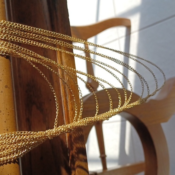 Beaded Layered multistrand necklace, gold, turquoise, red. 20-22" drop - Picture 3 of 4